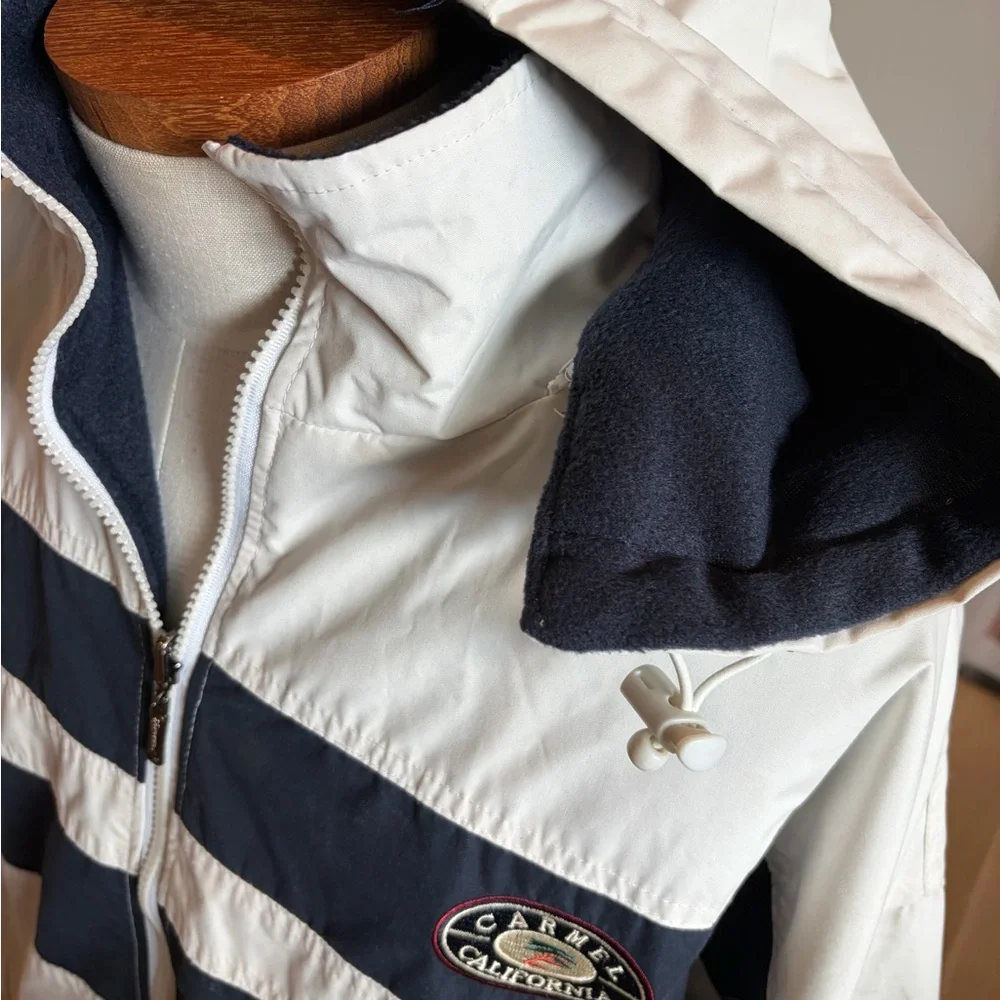 90s Cheneral White Navy REVERSIBLE Fleece Hooded CARMEL CALIFORNIA Jacket 2XL